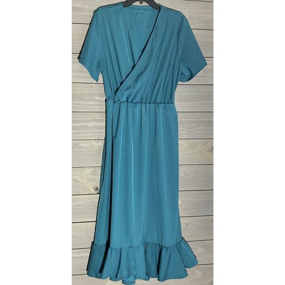 Womens Faux Wrap MIDI Dress Plus Size 3XL Teal maxi - Picture 1 of 7